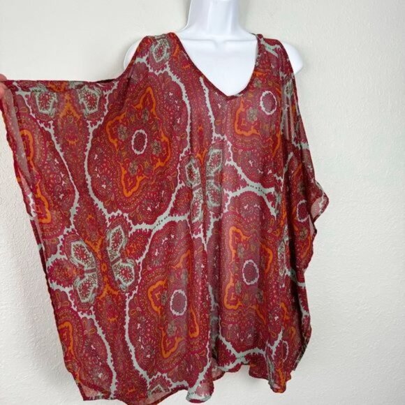 Show Me Your Mumu peta boo tunic dreamy medallions cold shoulder top XS - Picture 1 of 10